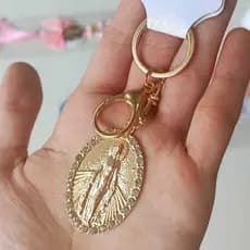 Chaveiro Nossa Senhora das Graças com Strass Dourado Lembrança Religioso Católica Unidade