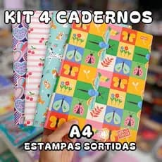 Caderno de Brochura Kit ou Unidade Grande Jandaia A4 Feminino Capa Dura 60 Folhas Estampas Sortidas