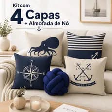 Kit 4 Capas de Almofada Decoração Casa Marinheiro + Almofada Nó Silicone Premium