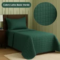 Cobre Leito Colcha Solteiro com Porta Travesseiro Matelassê Percal 300 fios Basic Verde
