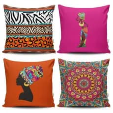 KIT 04 CAPAS DE ALMOFADA DECORAÇÃO CASA LUXO 45X45CM - ÁFRICA