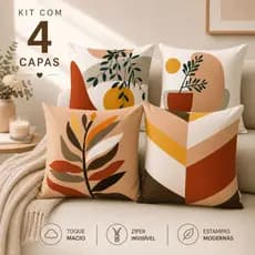 KIT 04 CAPAS DE ALMOFADA DECORAÇÃO PARA CASA - VASO