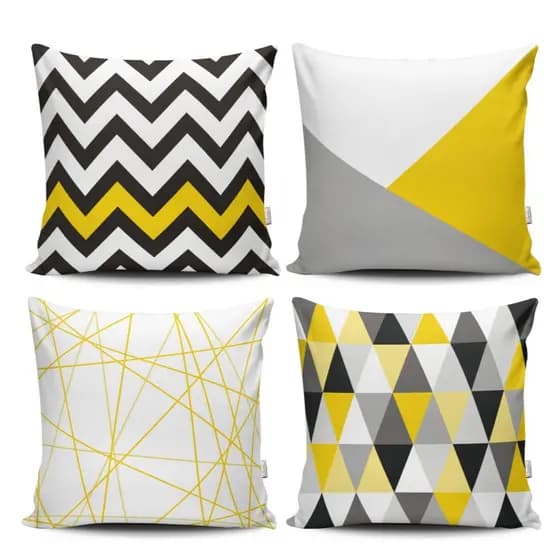 KIT 04 CAPAS PARA ALMOFADA DECORAÇÃO 45X45XM - LISTRA AMARELA
