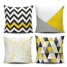 KIT 04 CAPAS PARA ALMOFADA DECORAÇÃO 45X45XM - LISTRA AMARELA