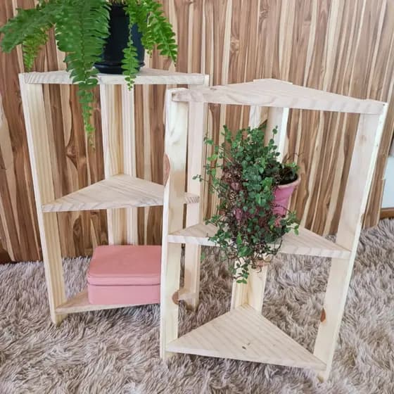 Kit com 2 Mesinhas de canto Prateleiras de canto para banheiro de madeira para banheiro para plantas