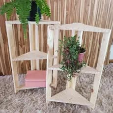 Kit com 2 Mesinhas de canto Prateleiras de canto para banheiro de madeira para banheiro para plantas