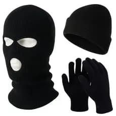 Kit Balaclava Luva Touca Ninja Máscara Motoqueiro Lã Térmica Unissex Inverno Trabalho