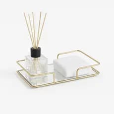 Bandeja Decorativa Metal com Espelho 12x22cm para Lavabo Sala Quarto Porta Objetos Luxo Organização