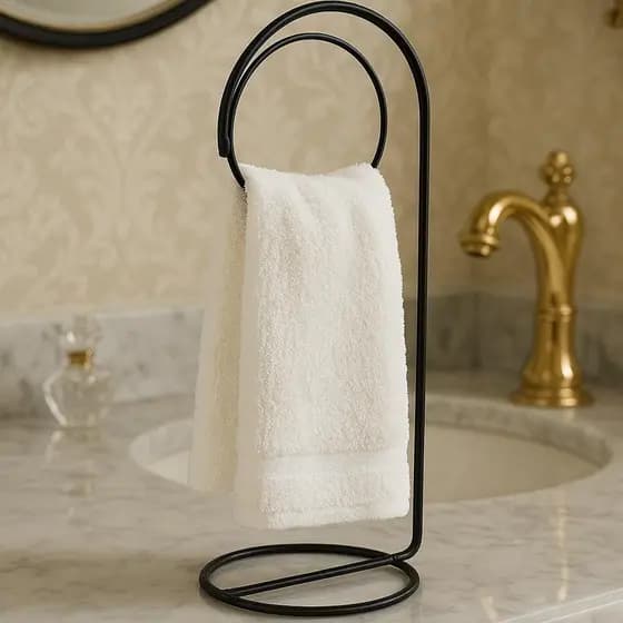 Porta Toalha Redondo Preto 40x16cm para Banheiro Lavabo Suporte Toalheiro Metal Decorativo Moderno