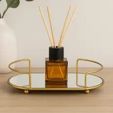 Bandeja Espelhada Oval 12x22cm Metal Dourado Decorativa para Lavabo Sala Quarto Porta Objetos Luxo