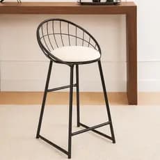 Banqueta Banco Paris Preta com Assento Off White Estofado Base Resistente para Cozinha Bancada Sala