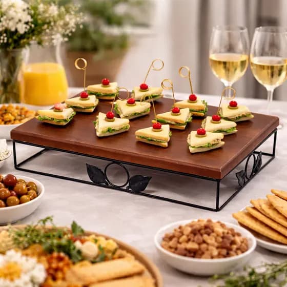 Suporte Bandeja Rústica Folhas Preto para Buffet , Decoração de Festas 08x31x44cm