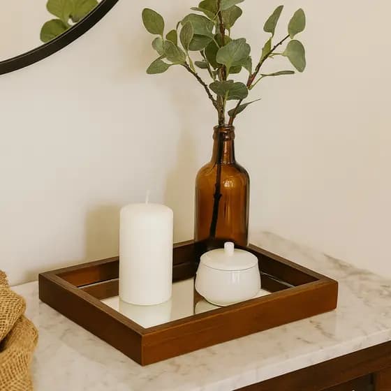Bandeja Madeira Pinus Cor Imbuia 30x40cm com Espelho Decorativa para Decoração de Ambientes
