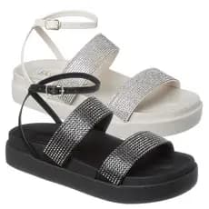 Papete Feminina Strass Sandália Flatform Feminina Sola Alta