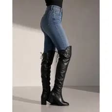 Bota Feminina Over Knee Salto Baixo Grosso Ajustável Bottero