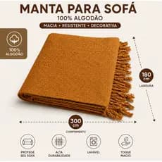 Manta 3,00 x 1,80M Para Sofá Ou Cama King Luxo Gigante 100% Algodão Capa Protetora Decoração