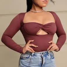 Body Feminino Nozinho Decote Quadrado Manga Curta Poliamida Dupla Recorte Cavado Y2K