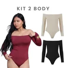 Kit 2 Bory Manga Longa Ombro a Ombro Poliamida Body Inverno Moda Gringa Festa Ombro a Ombro Ciganinha
