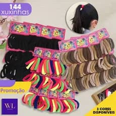 Kit 144 Unidades Elasticos De Cabelo Tipo Meia Criança Preto Adulto Rabicó Penteados/Xuxinha Colorido e Marrom