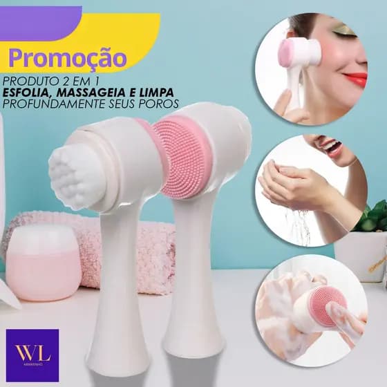 Escova Limpeza Facial 2 em 1 Massagem Limpeza de Pele Cravos Acne Portátil Cerdas Macias Poros Silicone - WL