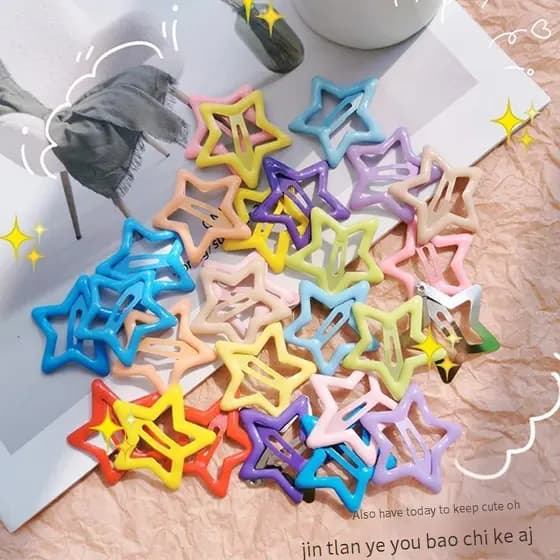 Clipe de Cabelo Estrela Dopamina Y2K – Presilhas Coloridas Antiderrapantes/Grampo BB Fofo Para Meninas e Crianças
