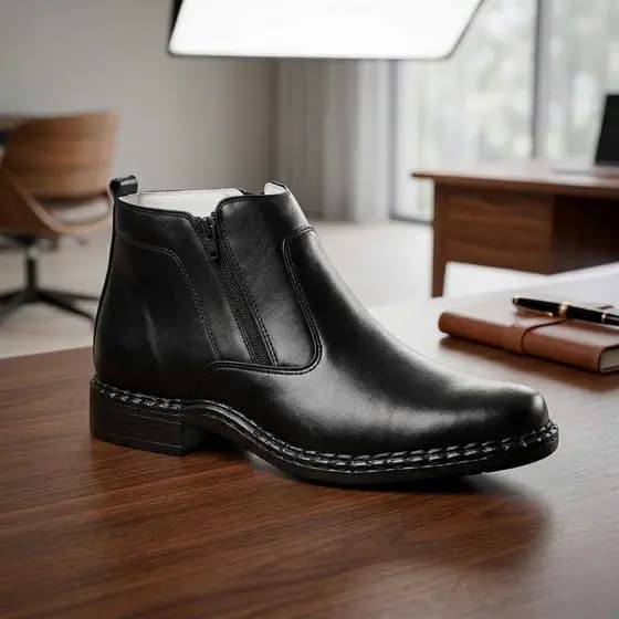 Bota De Couro Masculina Sapato Social Botinha Costurada a Mão com Zíper Calçe Facil em Promoção
