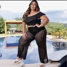 CALÇA PRAIA PLUS SIZE TRICÔT CROCHÊ ❤️‍🩹