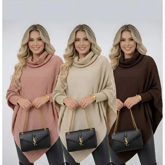 PONCHO TRICOT CAPA XALE INVERNO BLUSA ACESSÓRIO FEMININO8