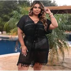 SAÍDA DE PRAIA TRICÔT  PLUS SIZE FRANJA ROUPA DE  BANHO VERÃO ❤️‍🩹