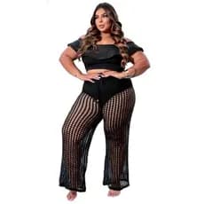 CALÇA PLUS SIZE MODA PRAIA FURÃO TRICÔT VERÃO ❤️‍🩹