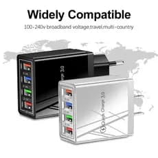 Carregador Turbo QC 3.0 33W + 4 USB Universal Tomada Rápida - Sem impostos, já no Brasil! Com ANATEL