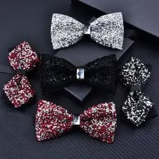 Ready Stock Male Stock Male Stock Male Arco de Gravata de Cristal Rhinestone Gypsophila Banquete de Gravata de Gravata de Noivo com Diamante Intermitente Arco de Gravata de Noivo