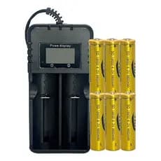 Carregador De Bateria + 6 Baterias De Grande Durabilidade 9800mah 18650 4,2v Gold Lanterna Led