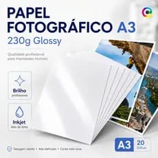 Papel Fotográfico A3 230g Glossy 20 Folhas Brilhantes Impressoras Inkjet Jato de tinta Fotos