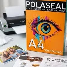 Plástico Polaseal A4 100 Folhas 125 Micras 220x307mm 0,05 Para Laminação Premium Cardápio