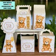 KIT FESTA ENVIO IMEDIATO CHA REVELAÇAO neutro Personalizado pegue e Monte Lembrancinhas - Caixinha Personalizadas - pape