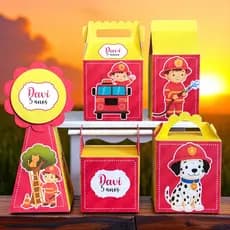 KIT FESTA BOMBEIRO ,Personalizado, pegue e Monte Lembrancinhas - Aniversário - Caixinha Personalizadas - papelaria