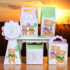 KIT FESTA cha revelaçao PRONTA ENTREGA LILAS E VERDE Personalizado  pegue e Monte Lembrancinhas -  Personalizadas CAIXIN