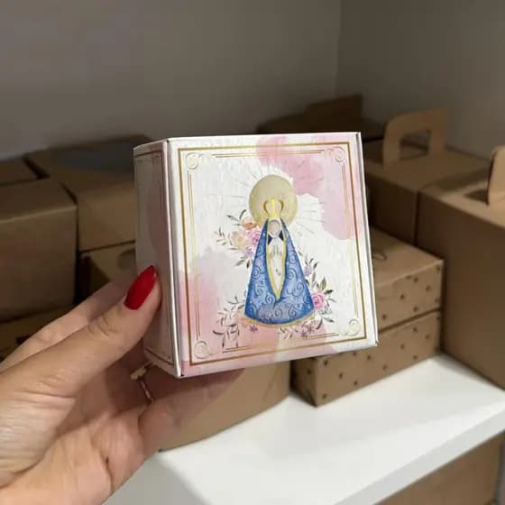 10 Caixas para 4 e 6 Brigadeiros/Bombons Nossa Senhora para Lembrancinha de Batizado, Primeira Comunhão e Casamento