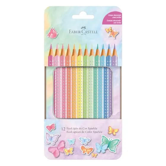 Lápis de Cor Sparkle Tons Pastel 12 Cores com Estojo de Lata Faber Castell