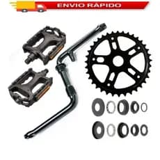 Kit Pé de Vela Bike Aro 20 Pedivela Monobloco + Coroa 36D + Pedal + Mov. Central 45mm Esferado Preto