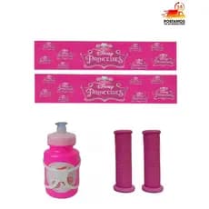 ADESIVOS PRINCESAS ROSA P/ BIKE ARO 12 + GARRAFINHA 250ml MANOPLAS BICICLETA INFANTIL
