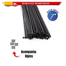 72 RAIOS INOX PRETO 275x2.0 P/ BIKE BICICLETA BARRA FORTE/CIRCULAR (26X1/2) C/ NIPLES - RAIO FINO