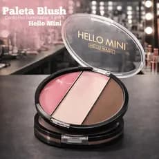 Paleta Blush Contorno Iluminador 3 Em 1 Hello Mini | Maquiagem Profissional | Pele Perfeita