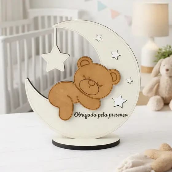 Kit 5 Centros De Mesa Ursinho Na Lua Decoração Festa Infantil Bebê Unissex MDF