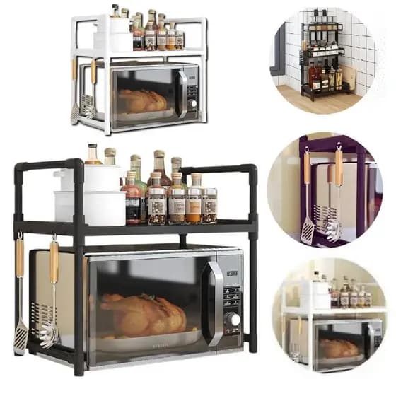 ESTANTE ORGANIZADOR DUPLO COZINHA ESCRITORIO SUPORTE MICROONDAS RACK FORNO PRATELEIRA MULTIUSO BANCADA PIA ARMARIO GANCH