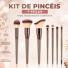 Kit 7 Pincéis de Maquiagem Profissional para Base Pó Blush Sombra Delineador Sobrancelha e Cílios