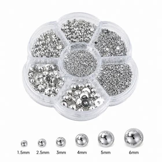 500 Strass Meia Pérola Prata 1,5-6mm Caixa Flor Pedras Cristal Base Reta para Decoração de Unhas DIY