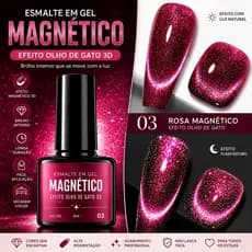 Esmalte em Gel Olho de Gato 8ml Glitter Reflexivo Magnético Magenta Brilho Intenso Semi Permanente