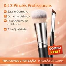 Kit 2 Pincéis de Maquiagem Profissional – Base, Corretivo, Contorno + Chanfrado Ultrafino para Olhos